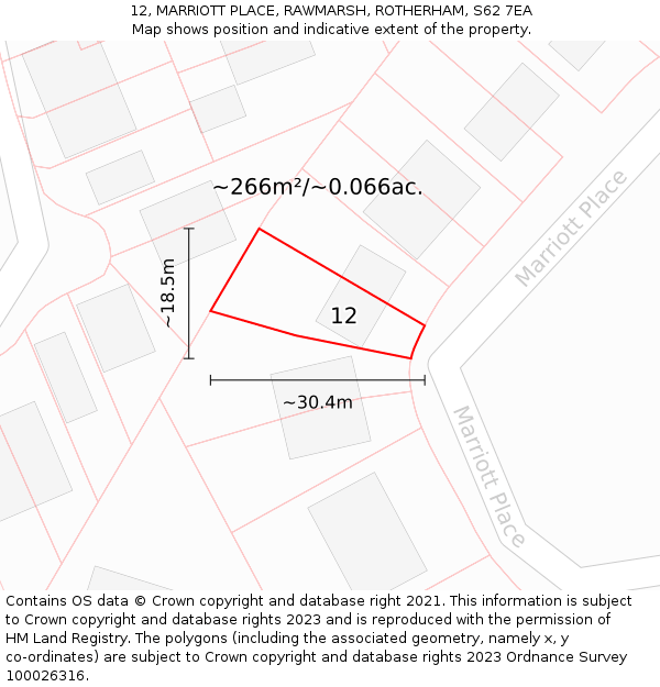 12, MARRIOTT PLACE, RAWMARSH, ROTHERHAM, S62 7EA: Plot and title map