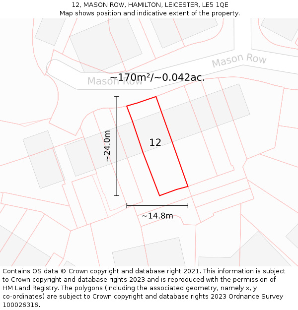 12, MASON ROW, HAMILTON, LEICESTER, LE5 1QE: Plot and title map