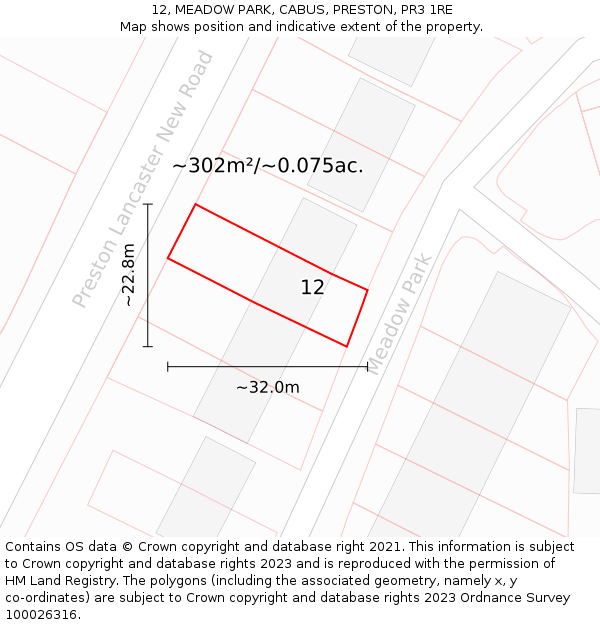 12, MEADOW PARK, CABUS, PRESTON, PR3 1RE: Plot and title map