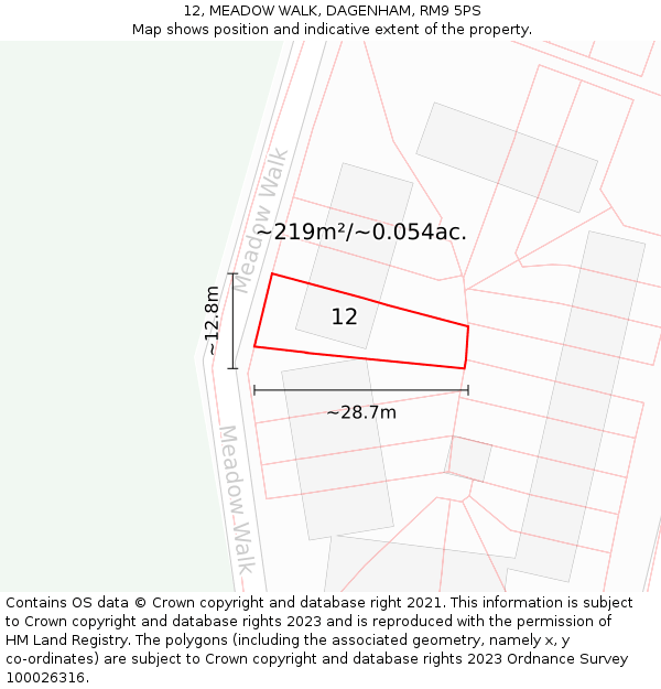 12, MEADOW WALK, DAGENHAM, RM9 5PS: Plot and title map