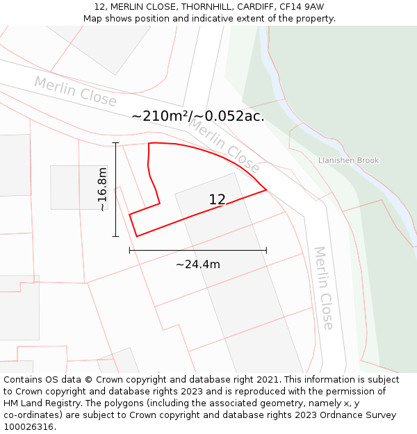 12, MERLIN CLOSE, THORNHILL, CARDIFF, CF14 9AW: Plot and title map