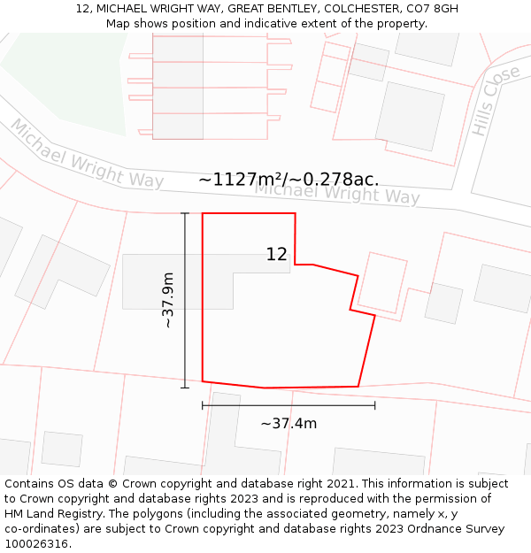 12, MICHAEL WRIGHT WAY, GREAT BENTLEY, COLCHESTER, CO7 8GH: Plot and title map