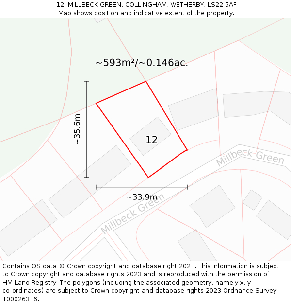 12, MILLBECK GREEN, COLLINGHAM, WETHERBY, LS22 5AF: Plot and title map