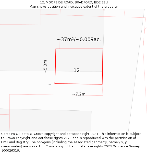 12, MOORSIDE ROAD, BRADFORD, BD2 2EU: Plot and title map