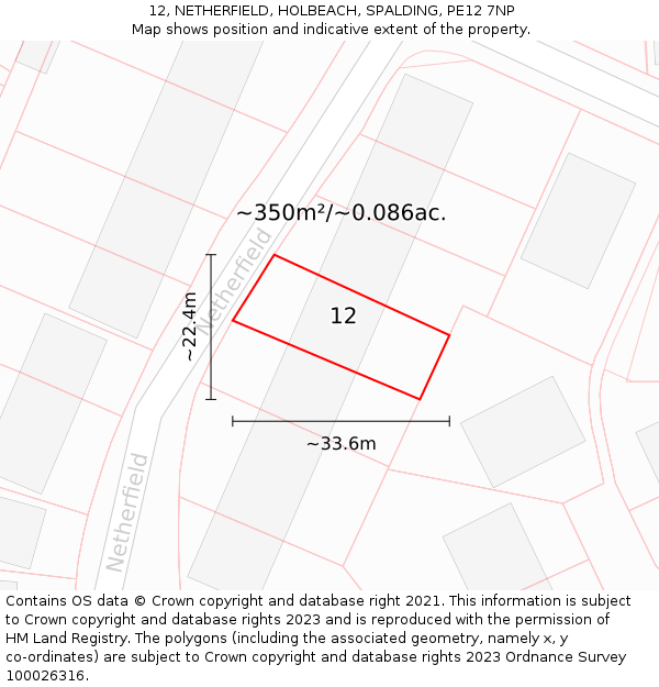 12, NETHERFIELD, HOLBEACH, SPALDING, PE12 7NP: Plot and title map