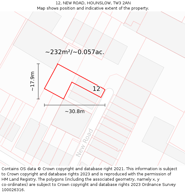 12, NEW ROAD, HOUNSLOW, TW3 2AN: Plot and title map