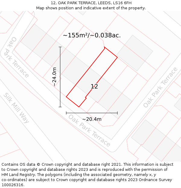 12, OAK PARK TERRACE, LEEDS, LS16 6FH: Plot and title map