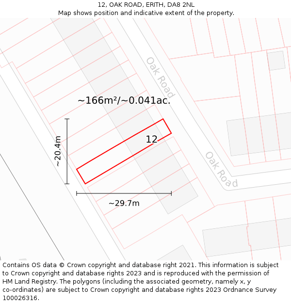 12, OAK ROAD, ERITH, DA8 2NL: Plot and title map