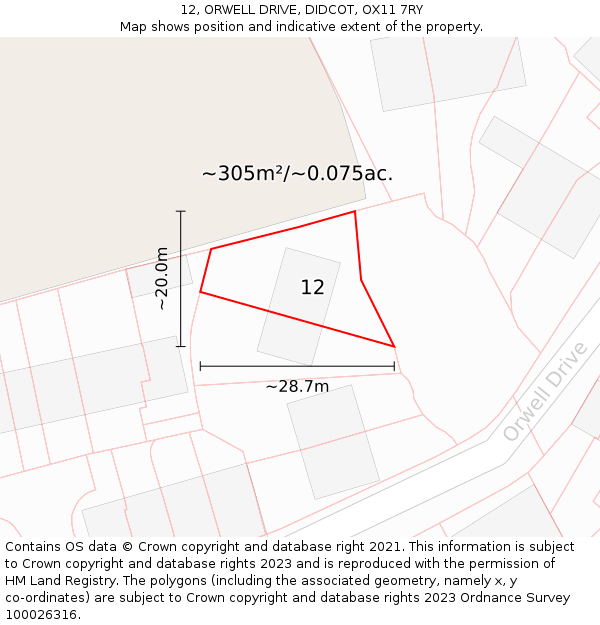 12, ORWELL DRIVE, DIDCOT, OX11 7RY: Plot and title map