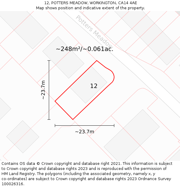 12, POTTERS MEADOW, WORKINGTON, CA14 4AE: Plot and title map