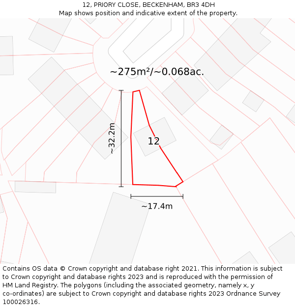12, PRIORY CLOSE, BECKENHAM, BR3 4DH: Plot and title map
