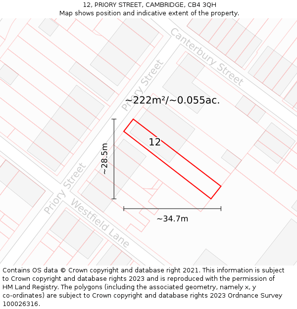 12, PRIORY STREET, CAMBRIDGE, CB4 3QH: Plot and title map