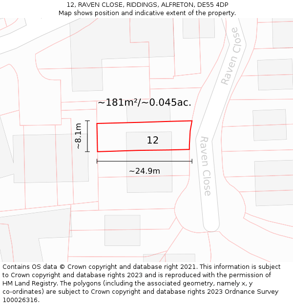 12, RAVEN CLOSE, RIDDINGS, ALFRETON, DE55 4DP: Plot and title map