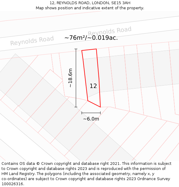 12, REYNOLDS ROAD, LONDON, SE15 3AH: Plot and title map