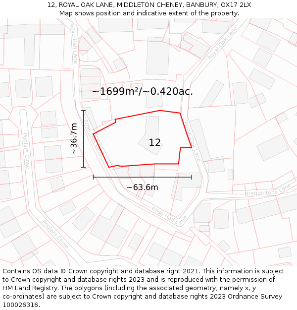 12, ROYAL OAK LANE, MIDDLETON CHENEY, BANBURY, OX17 2LX: Plot and title map