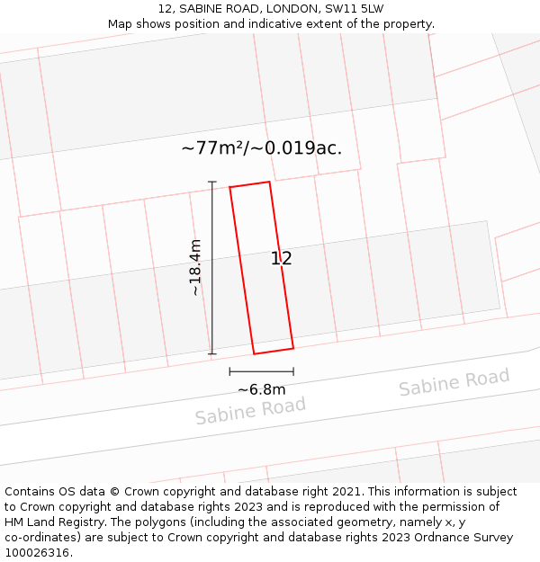 12, SABINE ROAD, LONDON, SW11 5LW: Plot and title map