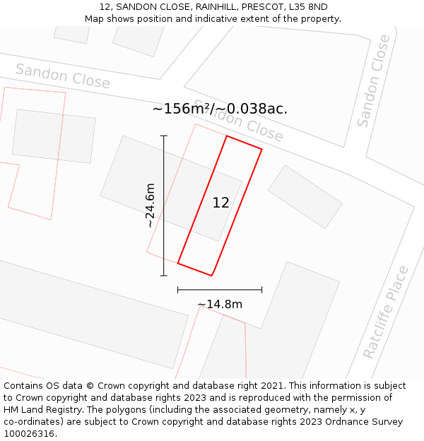 12, SANDON CLOSE, RAINHILL, PRESCOT, L35 8ND: Plot and title map