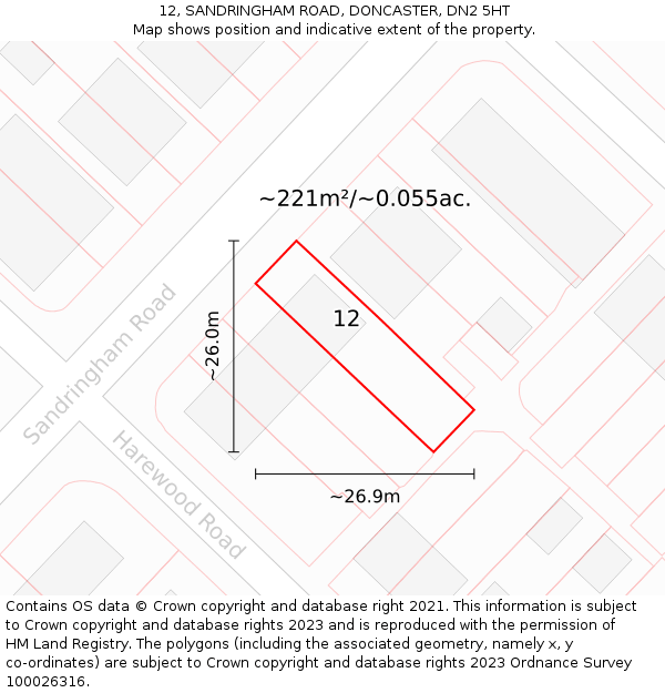 12, SANDRINGHAM ROAD, DONCASTER, DN2 5HT: Plot and title map