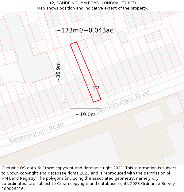 12, SANDRINGHAM ROAD, LONDON, E7 8ED: Plot and title map