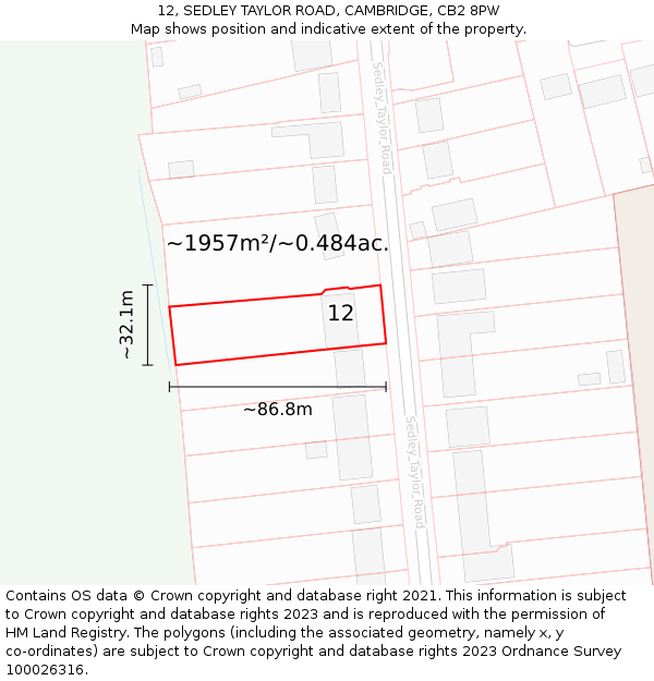 12, SEDLEY TAYLOR ROAD, CAMBRIDGE, CB2 8PW: Plot and title map