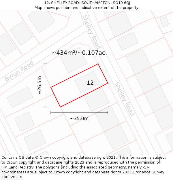 12, SHELLEY ROAD, SOUTHAMPTON, SO19 6QJ: Plot and title map