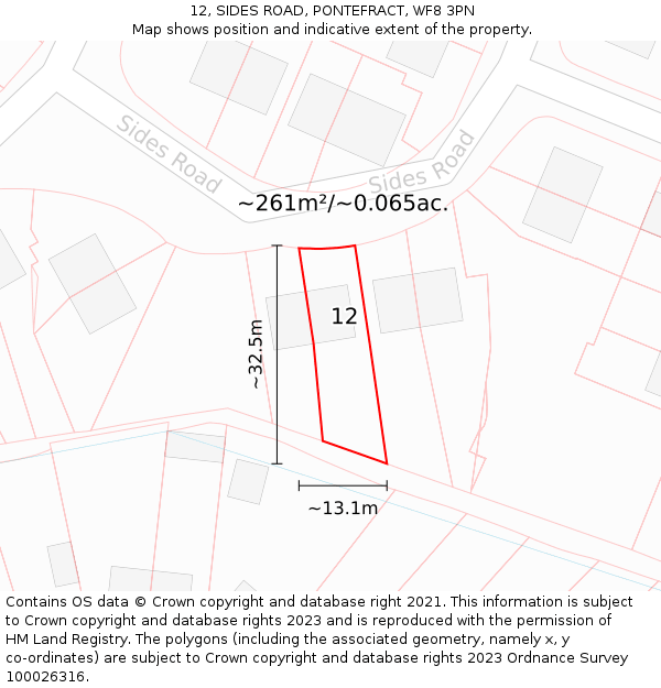 12, SIDES ROAD, PONTEFRACT, WF8 3PN: Plot and title map
