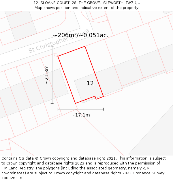 12, SLOANE COURT, 28, THE GROVE, ISLEWORTH, TW7 4JU: Plot and title map