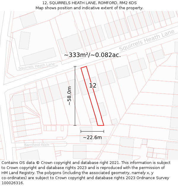 12, SQUIRRELS HEATH LANE, ROMFORD, RM2 6DS: Plot and title map