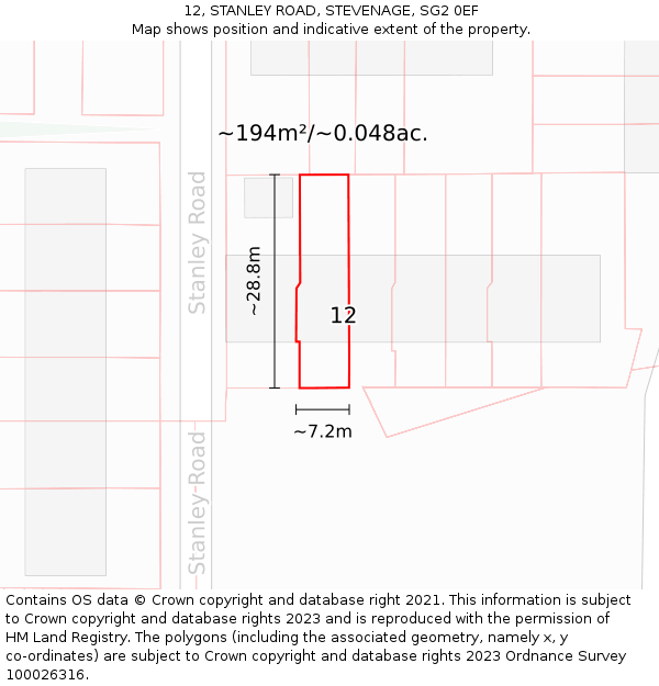12, STANLEY ROAD, STEVENAGE, SG2 0EF: Plot and title map