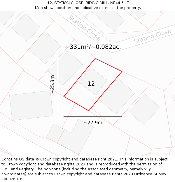 12, STATION CLOSE, RIDING MILL, NE44 6HE: Plot and title map