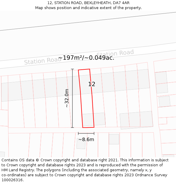 12, STATION ROAD, BEXLEYHEATH, DA7 4AR: Plot and title map