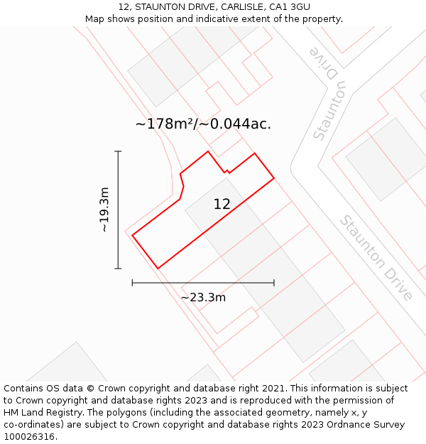 12, STAUNTON DRIVE, CARLISLE, CA1 3GU: Plot and title map