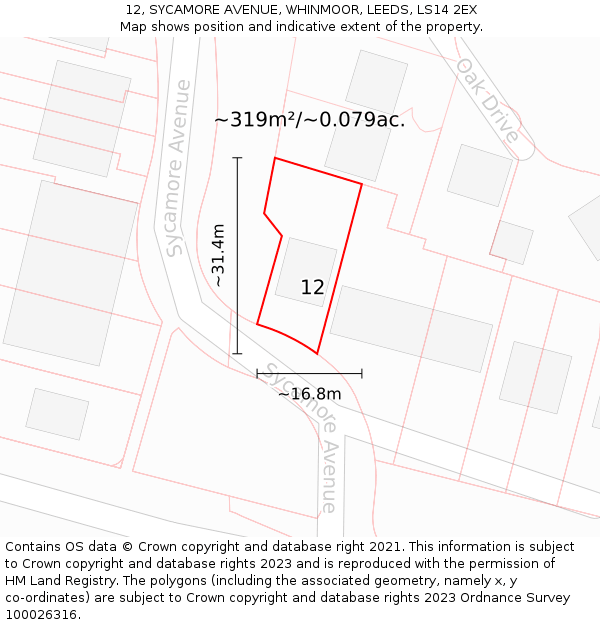 12, SYCAMORE AVENUE, WHINMOOR, LEEDS, LS14 2EX: Plot and title map