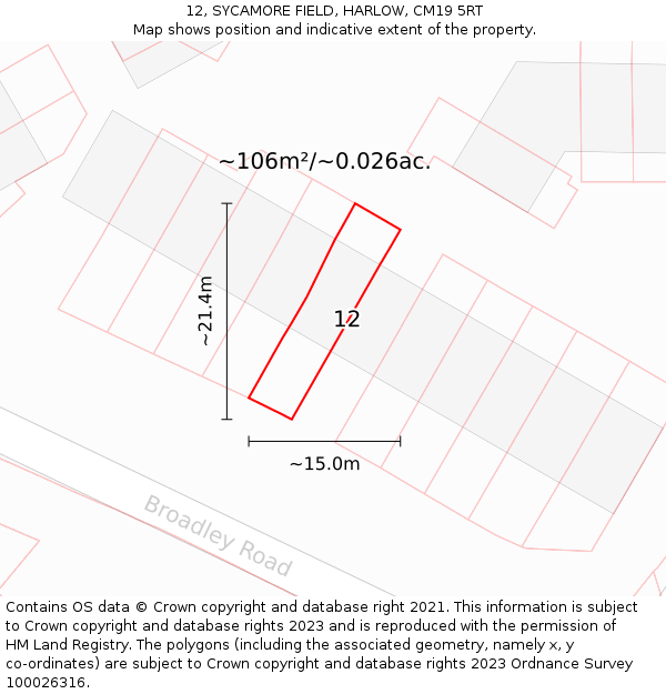 12, SYCAMORE FIELD, HARLOW, CM19 5RT: Plot and title map