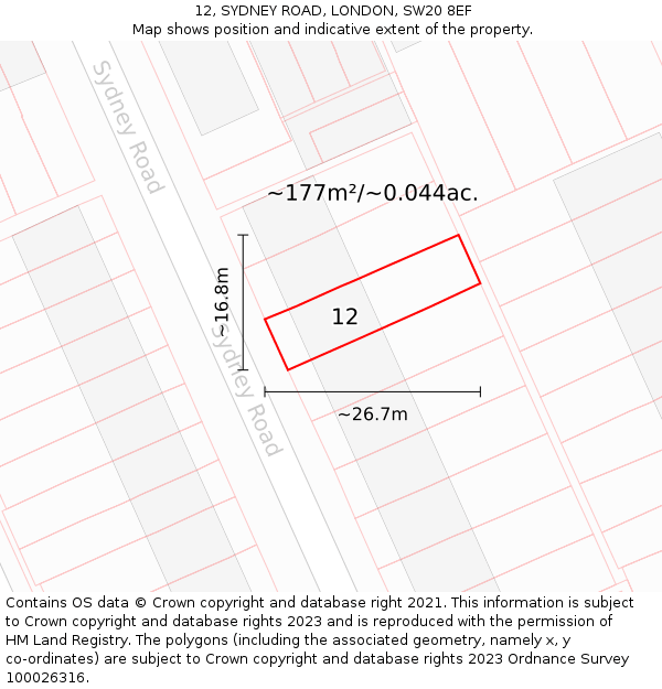 12, SYDNEY ROAD, LONDON, SW20 8EF: Plot and title map