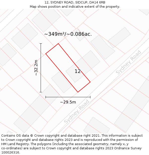 12, SYDNEY ROAD, SIDCUP, DA14 6RB: Plot and title map