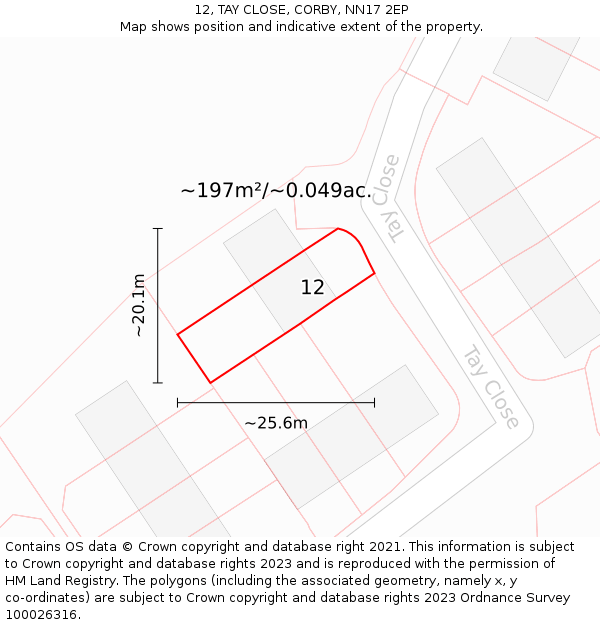 12, TAY CLOSE, CORBY, NN17 2EP: Plot and title map