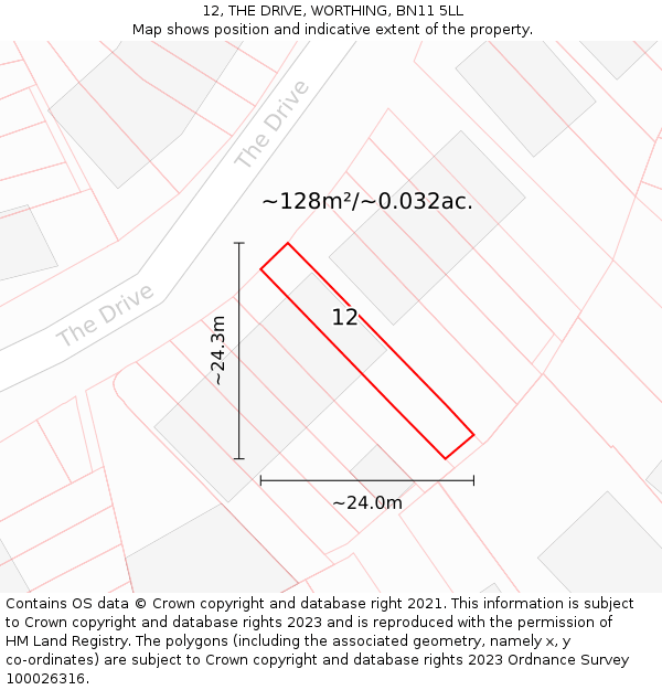 12, THE DRIVE, WORTHING, BN11 5LL: Plot and title map