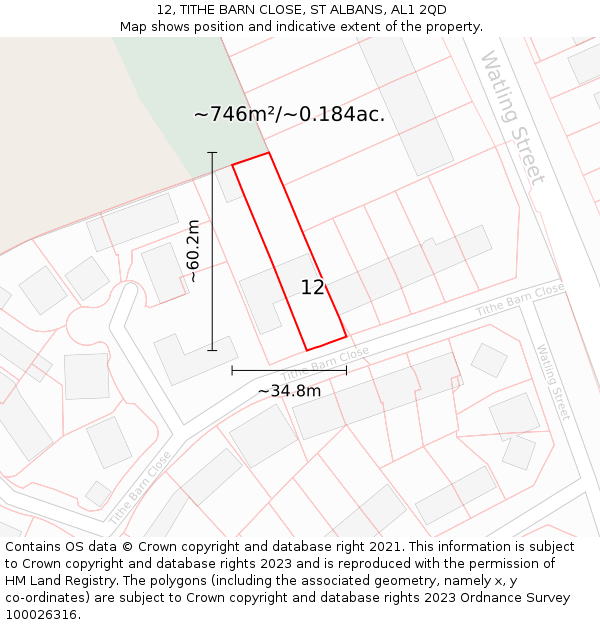 12, TITHE BARN CLOSE, ST ALBANS, AL1 2QD: Plot and title map