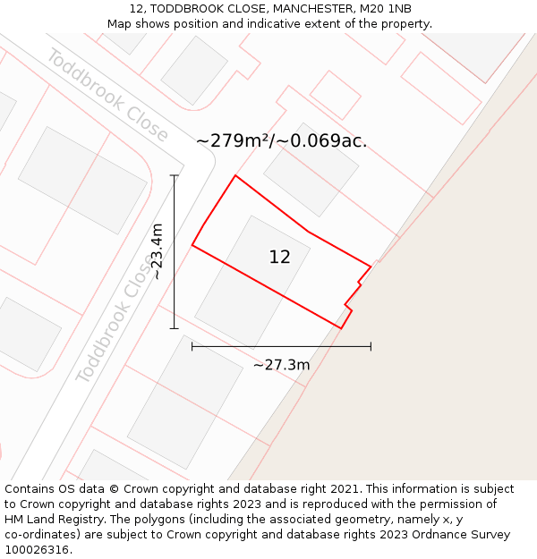 12, TODDBROOK CLOSE, MANCHESTER, M20 1NB: Plot and title map