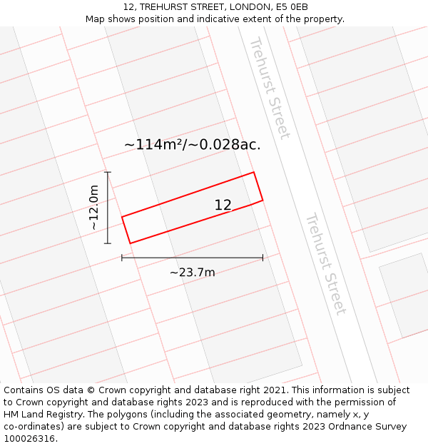 12, TREHURST STREET, LONDON, E5 0EB: Plot and title map