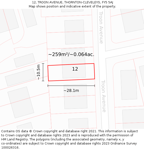 12, TROON AVENUE, THORNTON-CLEVELEYS, FY5 5AJ: Plot and title map