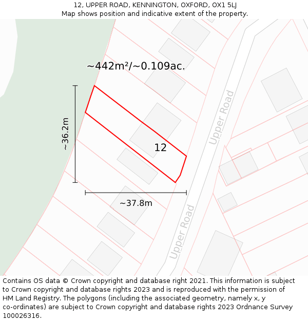 12, UPPER ROAD, KENNINGTON, OXFORD, OX1 5LJ: Plot and title map