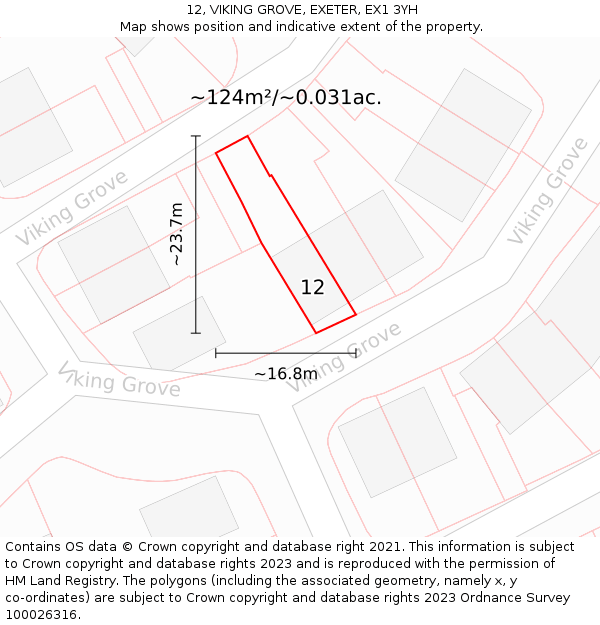 12, VIKING GROVE, EXETER, EX1 3YH: Plot and title map