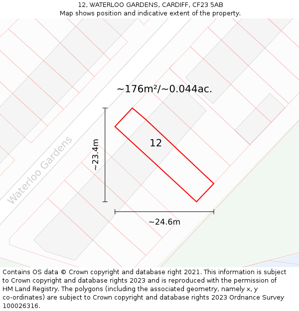 12, WATERLOO GARDENS, CARDIFF, CF23 5AB: Plot and title map