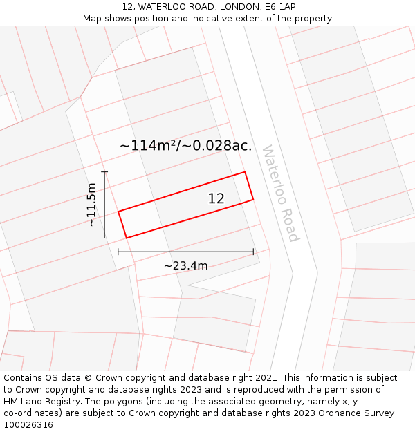 12, WATERLOO ROAD, LONDON, E6 1AP: Plot and title map