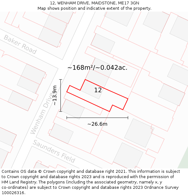 12, WENHAM DRIVE, MAIDSTONE, ME17 3GN: Plot and title map
