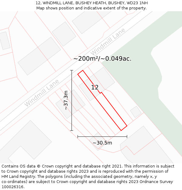12, WINDMILL LANE, BUSHEY HEATH, BUSHEY, WD23 1NH: Plot and title map