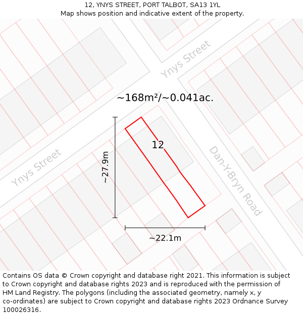12, YNYS STREET, PORT TALBOT, SA13 1YL: Plot and title map
