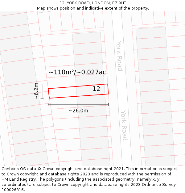 12, YORK ROAD, LONDON, E7 9HT: Plot and title map